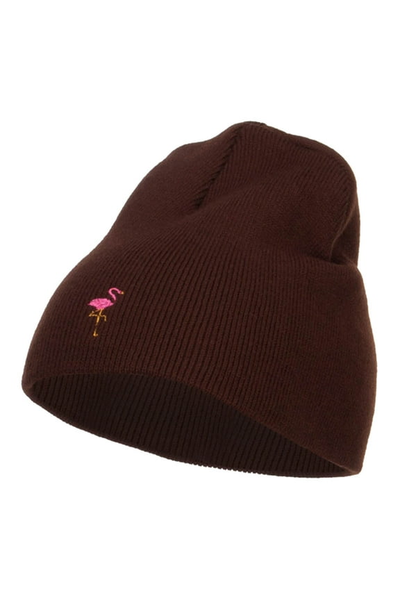 Mini Flamingo Embroidered Short Beanie - Maroon OSFM