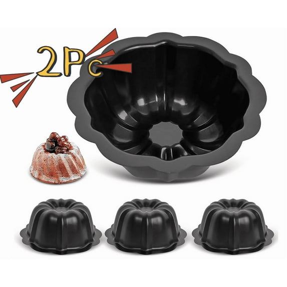 Mini Flan Molds Pan, 4 Inches Fluted Cake Pan Nonstick, Carbon Steel Mini Flan Molds Pans, Cake Pans Reusable Tube Oven Baking Mold for Cupcake, Bread, Bavarois, Brownie (2Pcs)