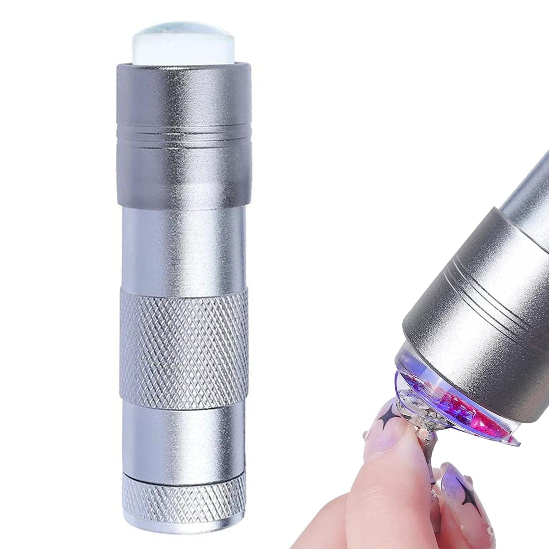 Mini Flash Light Nail Dryer, Handheld Nail Art UV Press Light, UV Lamp with Jelly Silicone Stamper Head, Nail Art
