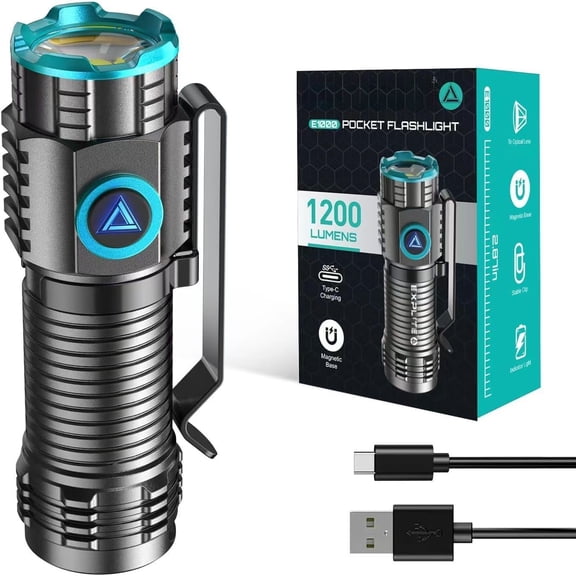 Mini Flashlight Dual Power -C, Compact, Bright, Clip, High Lumens Keyring Small Pocket Flash Light for Camping, , Outdoor, EDC