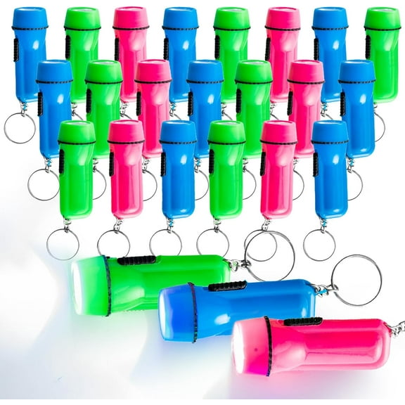 Mini Flashlight Keychain Bulk for Kids - 24 Pieces - Assorted Colors - Plastic LED Flashlight - Keyring - Lightweight and Portable Light - Perfect for Hiking, Cycling, Camping Party Favors