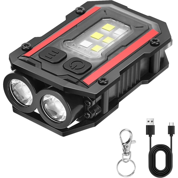 Mini Flashlight with Clip, 8 Modes Pocket Flash Light, Red Blue COB Side Light, Type-C Rechargeable for Hiking, Camping, (1, Black)