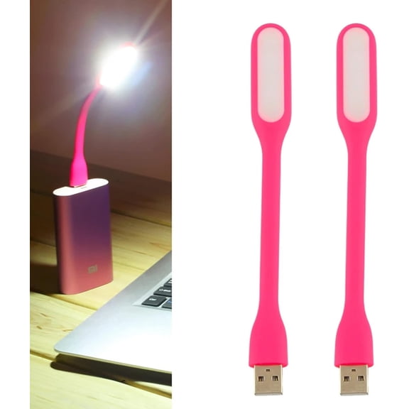 Mini Flexible Light, Portable USB Led Reading Night Lamp for PC Laptop Computer Notebook Power Bank - 2 Pack (Pink)