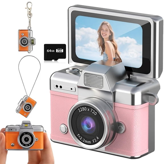 Mini Flip Screen Retro Camera,1080P HD Retro Digital Camera, 1.47" IPS Flip Screen, Portable Pocket Camera, 6 Retro Filters,64GB TF Card, for Travel Vlog Party