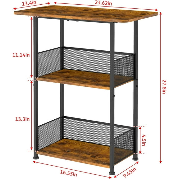 Mini Floor Standing Coffee  Shelf,3-Tier Small Coffee Table,Corner Farmhouse Coffee  Cabinet;Dining Room, Living Room-Capsules,Coffee Maker(Brown+Black)