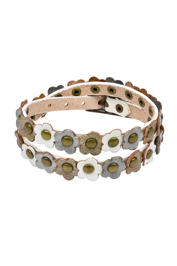 Mini Floral Delight White Band Leather Double Wrap Bracelet for Female Adult