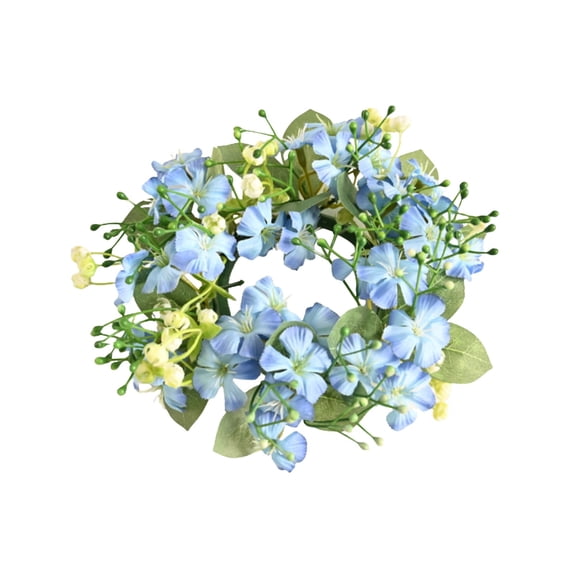 Mini Floral Wedding Candle Ring with Artificial Flowers,Spring Summer Garland for Table Centerpiece Party Home Door Decoration