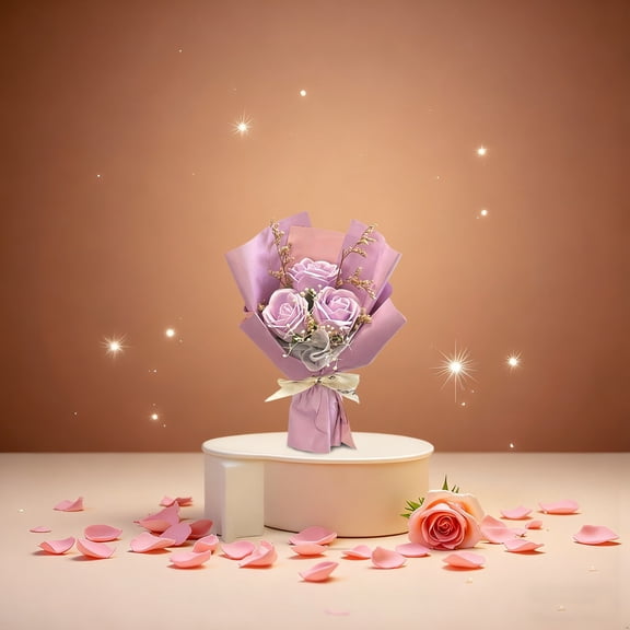 Mini Flower Bouquet, Artificial Rose Flower Bouquet Red Artificial Flowers, Birthday Gifts for Women Red Rose Bouquet for Romantic Boutique Roses Birthday Bouquet for Women (Purple)