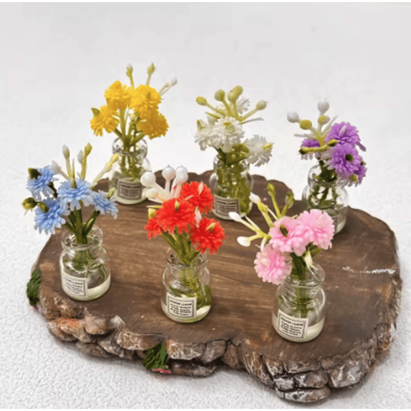 Mini Flower Good Luck Decorations Assorted Artificial Flower Glass Bottle 3-Pack