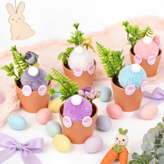 Mini Flower Pot Easter Bunny Planter Small Decorative Tray Accent for Succulents Home Decor Shelf Desk Spring Ornament(White)