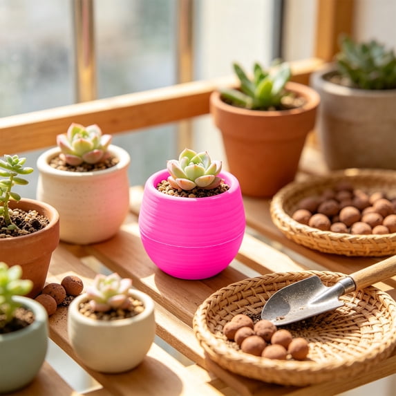 Mini Flower Pot, Small Round Plastic Planter Ribbed Nursery Pot Decorative Succulent Container, Cactus Herb Bonsai Desktop Planter for Home Office Windowsill Garden Decoration