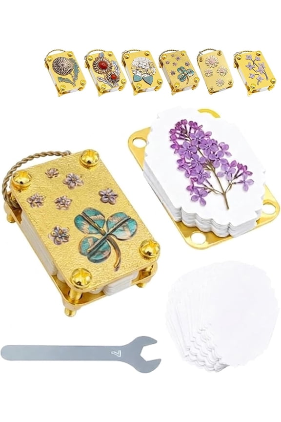 Mini Flower Press Keychain 20PCS Paper Gold Metal Straps for DIY Crafts #D