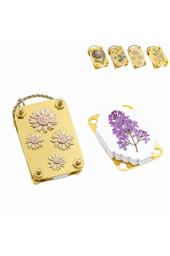 Mini Flower Press Keychain with Full Micro Flower Press Kit, Gold Metal Miniature Flower Preserving Tool, Secure Straps for Hikes & On-The-Go DIY Crafts, Gift for Plant Lovers(C)Q