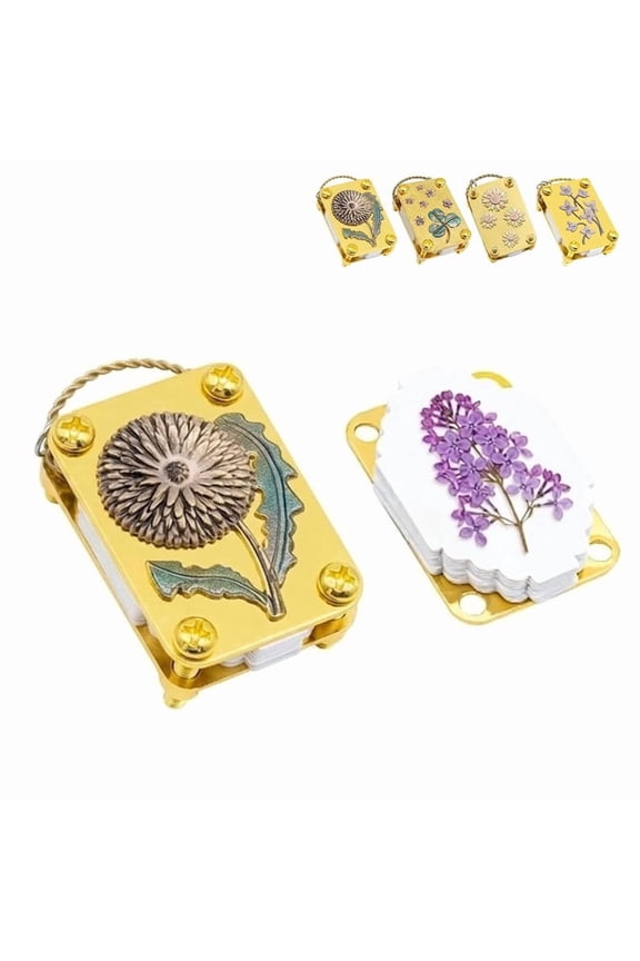 Mini Flower Press Keychain with Full Micro Flower Press Kit, Gold Metal Miniature Flower Preserving Tool, Secure Straps for Hikes & On-The-Go DIY Crafts, Gift for Plant Lovers(C)Q