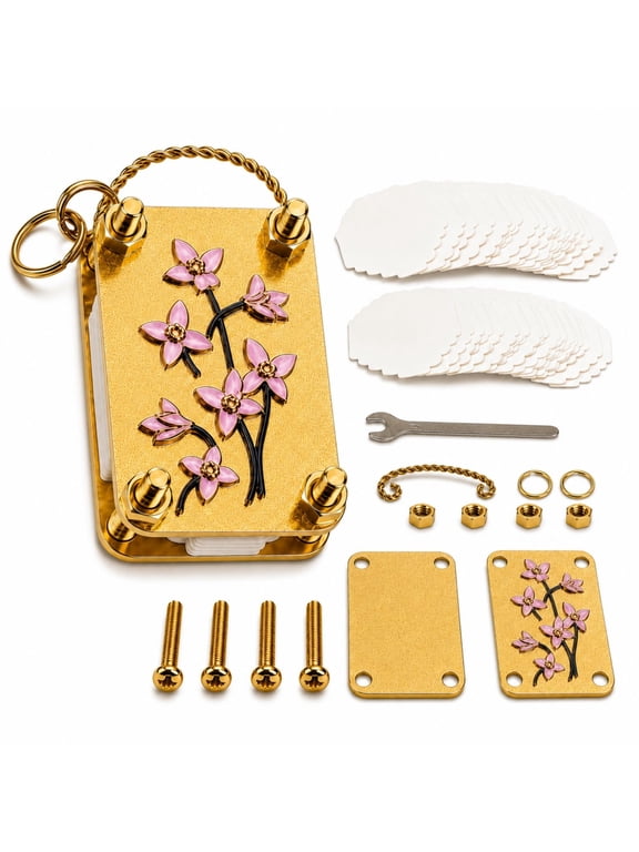 Mini Flower Press Keychain, Gold Metal Press Kit with 20 Sheets