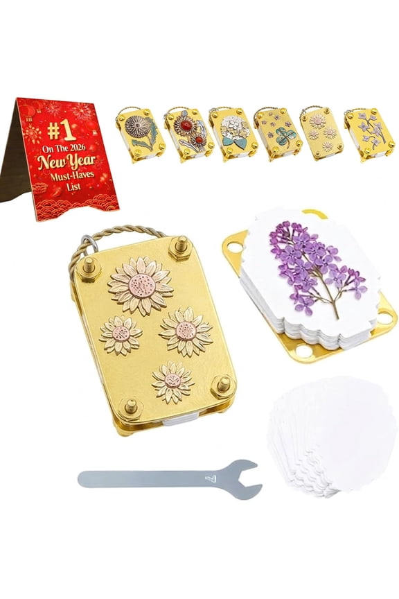 Mini Flower Press Keychain Handcrafted Gold Metal Micro Flower Press Kit with Absorbent Sheets for Nature-Inspired Crafting and Botanical Keepsakes