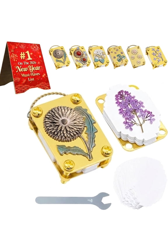 Mini Flower Press Keychain with Full Micro Flower Press Kit Handcrafted Gold Metal Portable Flower Preserving Tool for Hikers and Nature Lovers