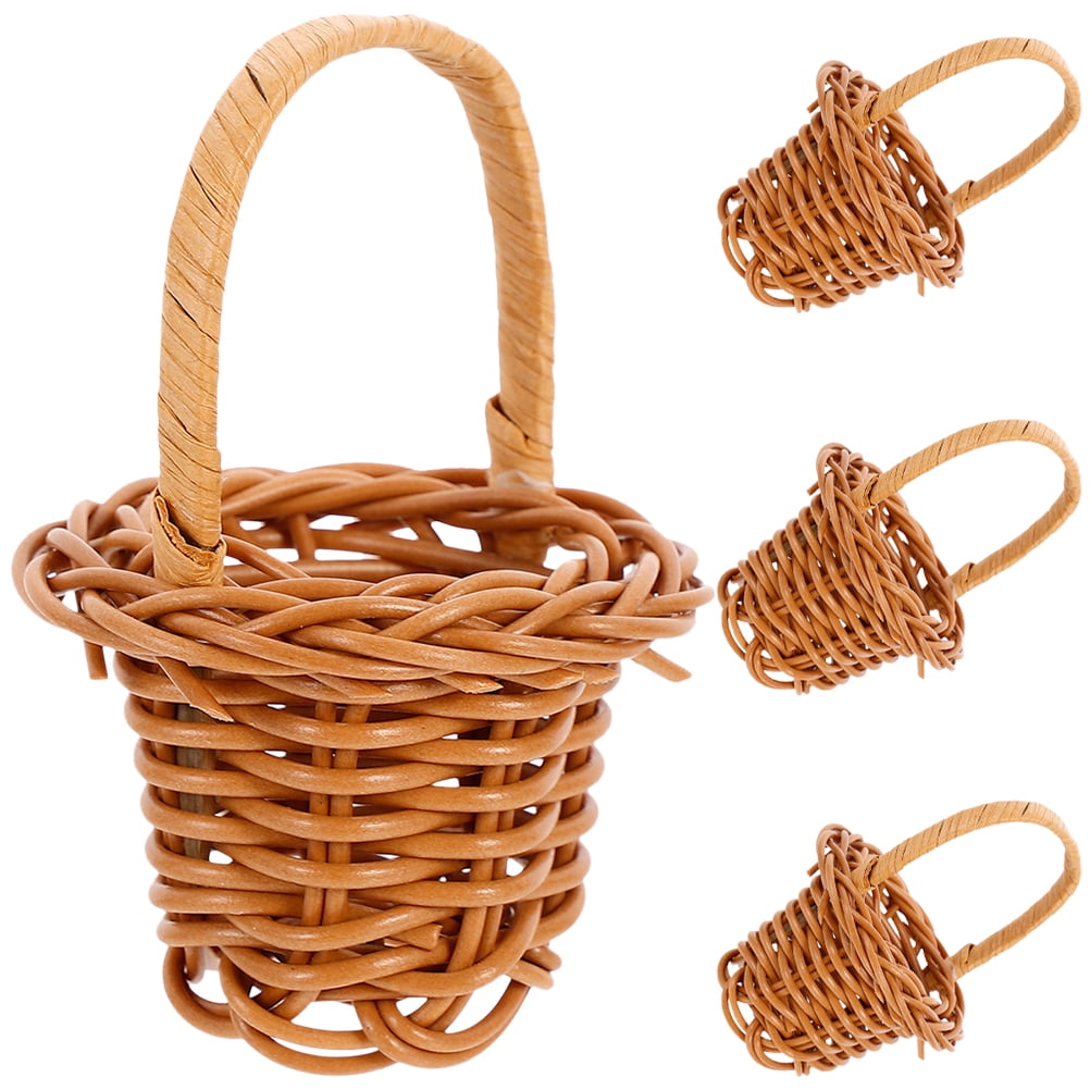4 Pieces Mini Woven Baskets with Handles for Decoration Light Brown ...