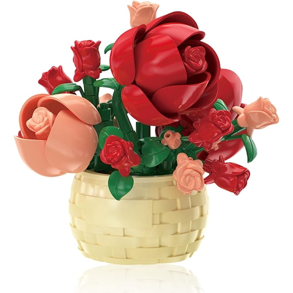 Mini Flowers Building Block Set,Flower Blocks Toys,Plants and Succulent Toys,Building Block Flowerpot,Botanical Collection Birthday Gift for Girls Boys Adults (Rose 128pcs)