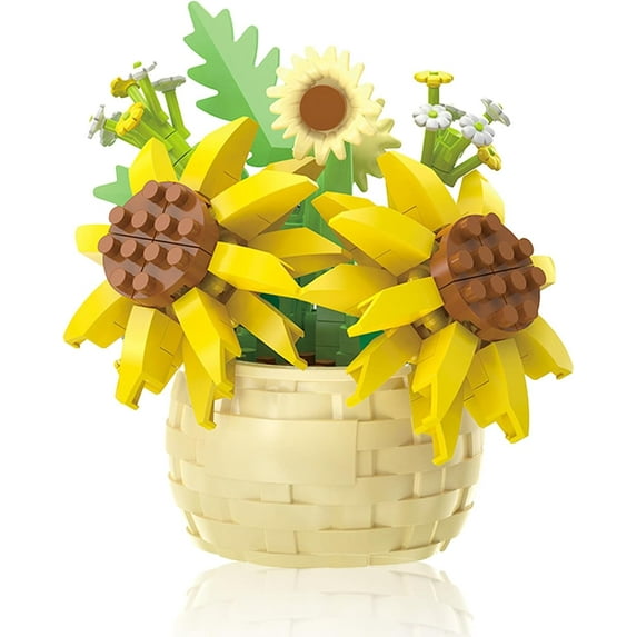Mini Flowers Building Block Set,Flower Blocks Toys,Plants and Succulent Toys,Building Block Flowerpot,Botanical Collection Birthday Gift Valentine's Day Gifts (Sunflower 162Pcs)