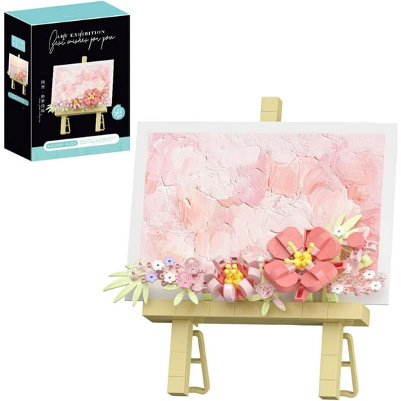 Mini Flowers Building Set Picture Frame, Desk Decor Block Easel for Message Stickers and Painting Photo Frame