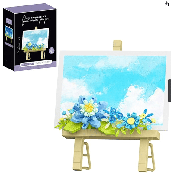 Mini Flowers Picture Frame Building Set, Desk Decor Block Easel for Message Stickers and Painting Photo Frame