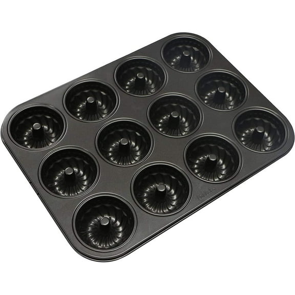 Mini Fluted Tube Cake Pan, Non-Stick 2.8 Inch Cake Baking Pan, Heavy Gauge Carbon Steel (12-Cavity)