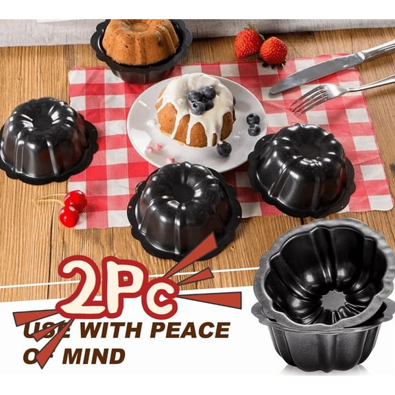 Mini Fluted Tube Pan, 4.5In Carbon Steel Mini Cake Molds, Nonstick Reusable Oven Baking Mold for Cupcake, Bread, Bavarois, Brownie (2Pcs)
