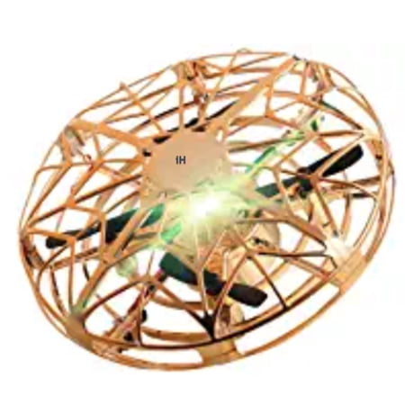 Mini Flying Toy Quadcopter Drone UFO Saucer Interactive Aircraft LED Lights Induction 360 Degree Rotation Rechargeable with Anti-Collision fuselage Hand-held Inductive 4.5"x4.5" (Gold)