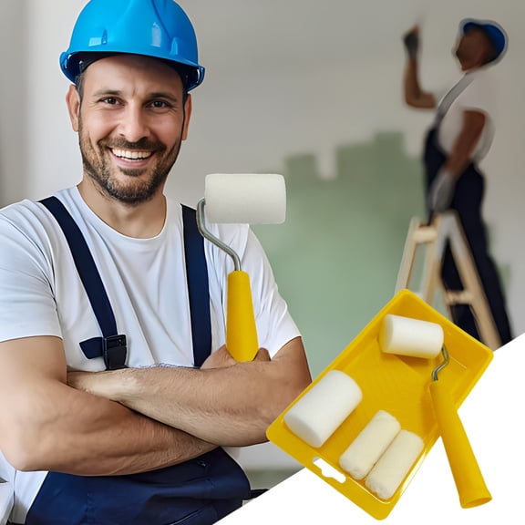 Mini Foam Paint Roller Painting Decorating Touch Up Trim Kit 4.7 inch Small Paint Roller Tray Set with High-Density Foam Roller Covers, Mini Wool Brush,Paint Frame, Pack of 6