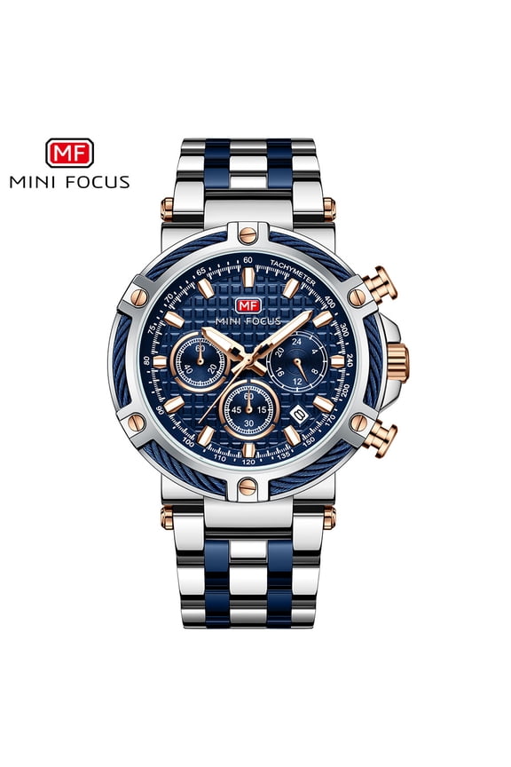 Mini Focus Quartz Watch Men's Casual Waterproof with Luminous Steel Belt and Stainless Steel Dial