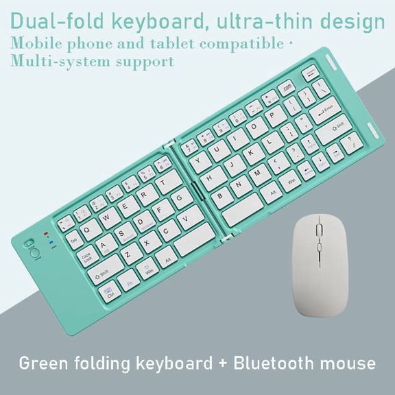 Mini Foldable Bluetooth Keyboard - Portable Wireless Full Size Keyboard (Sync Up to 3 Devices), Ultra-Slim Aluminum Travel Folding Keyboards for iPhone iPad Mac Android Windows iOS,Green