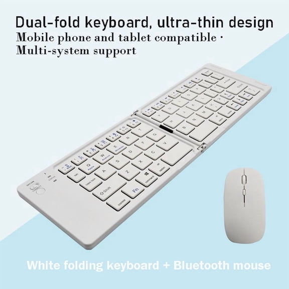 Mini Foldable Bluetooth Keyboard - Portable Wireless Full Size Keyboard (Sync Up to 3 Devices), Ultra-Slim Aluminum Travel Folding Keyboards for iPhone iPad Mac Android Windows iOS,White