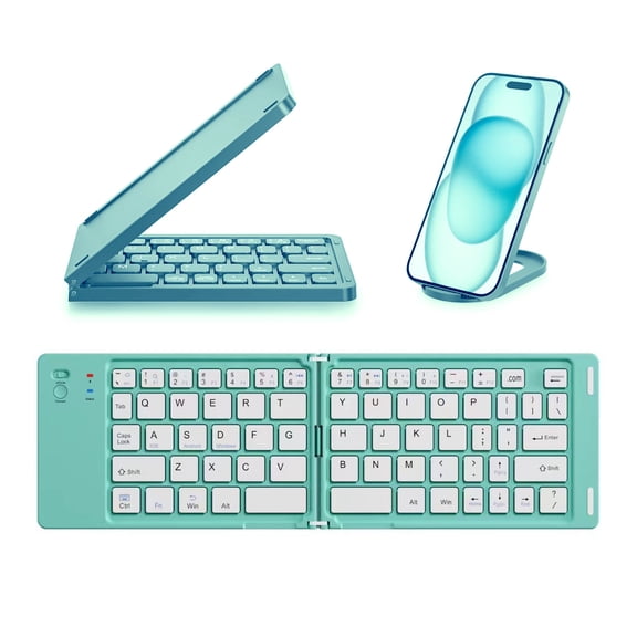 Mini Foldable Bluetooth Keyboard - Portable Wireless Full Size Keyboard (Sync Up to 3 Devices), Ultra-Slim Aluminum Travel Folding Keyboards for iPhone iPad Mac Android Windows iOS,green,Keyboard