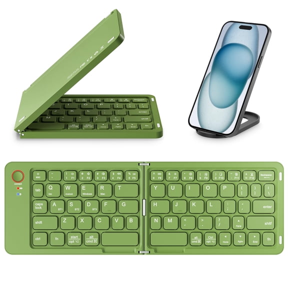 Mini Foldable Bluetooth Keyboard - Portable Wireless Full Size Keyboard (Sync Up to 3 Devices), Ultra-Slim Aluminum Travel Folding Keyboards for iPhone iPad Mac Android Windows iOS (Green)