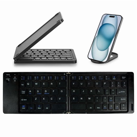 Mini Foldable Bluetooth Keyboard - Portable Wireless Full Size Keyboard (Sync Up to 3 Devices), Ultra-Slim Aluminum Travel Folding Keyboards for iPhone iPad Mac Android Windows iOS,black,Keyboard