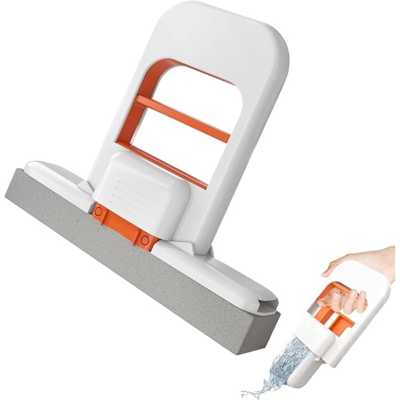 Mini Foldable Desktop Mop, Mini Mop for Small Spaces, Portable Cleaning Sponge Mop for Bathroom, Kitchen, Countertops, Glass, Tile - Wet/Dry Use with One-Hand Squeeze Handle & Replaceable Head