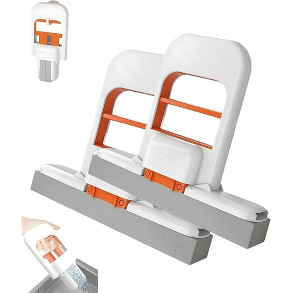 Mini Foldable Desktop Mop, Portable Cleaning Sponge Mop for Bathroom, Kitchen, Countertops, Glass, Tile - Wet/Dry Use with Deep Grooves, One-Hand Squeeze Handle & Replaceable Head (3PCS Orange)