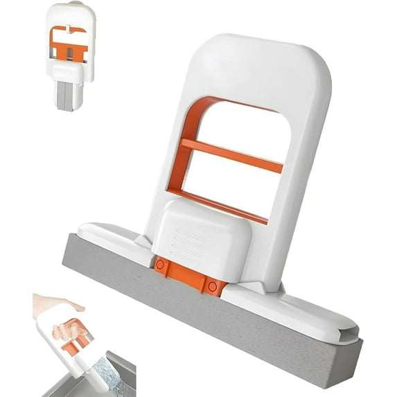 Mini Foldable Desktop Mop- Portable Cleaning Sponge Mop for Kitchen Countertops, Bathroom Tile, Glass Surfaces & Car Interior,One-Hand Squeeze Handle with Deep Grooves,Wet/Dry Use & Replaceable Head