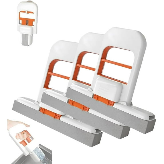 Mini Foldable Desktop Mop- Portable Cleaning Sponge Mop for Kitchen Countertops, Bathroom Tile, Glass Surfaces & Car Interior,One-Hand Squeeze Handle with Deep Grooves,Wet/Dry Use & Replaceable Head