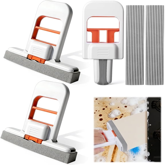 Mini Foldable Desktop Mop – Portable Cleaning Sponge Mop with One-Hand Squeeze Handle, Replaceable Heads for Wet/Dry Use on Kitchen, Countertops, Tile, Glass (2pcs-L)