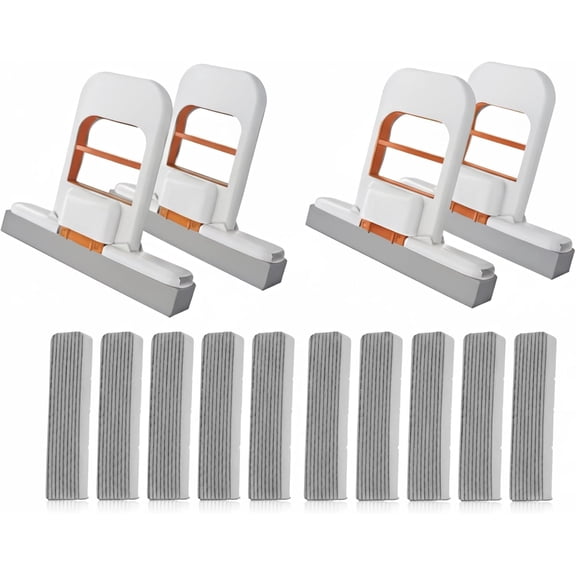 Mini Foldable Desktop Mop Portable Self-Squeeze Sponge Cleaning Tool with Self Wringing Design, Collapsible Handheld Refill Sponges for Kitchen Counter, Bathroom & Small Spaces, Car Use