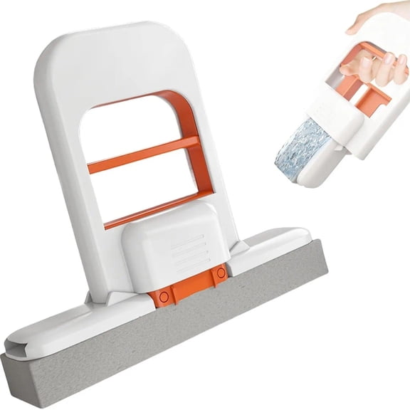 Mini Foldable Desktop Mop Portable Self-Squeezing Handheld Sponge Mop for Wet & Dry Use on Kitchen Countertops, Glass, Bathroom & Car Interior (Orange)