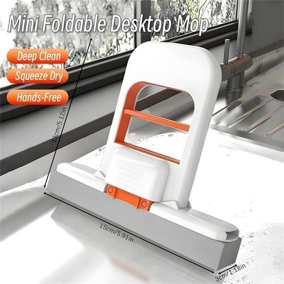 Mini Foldable Desktop Mop, Self Squeezing Mini Mop, Hand Mop for Cleaning, Portable Cleaning Sponge Mop, Microfiber Washable Mop, Multipurpose Dry Dust Mop for Kitchen, Bathroom Use