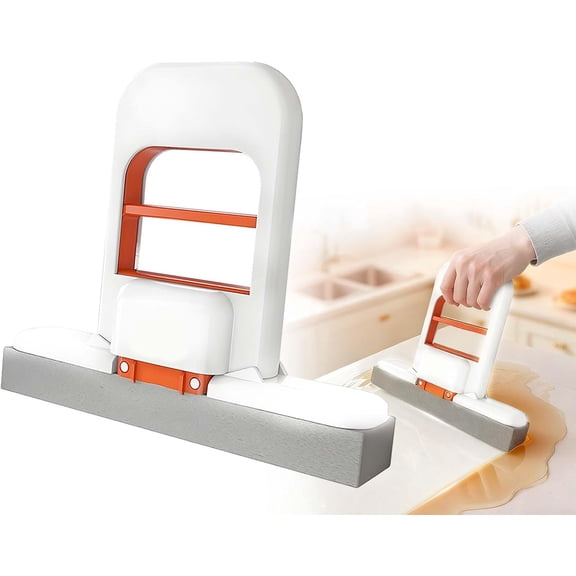 Mini Foldable Desktop Mop, Wet and Dry Portable Cleaning Sponge Mop,Self Squeezing Mini Sponge Mop with One Replaceable Head,for Small Spaces,Bathroom,Kitchen,Glass (Orange/1pcs)