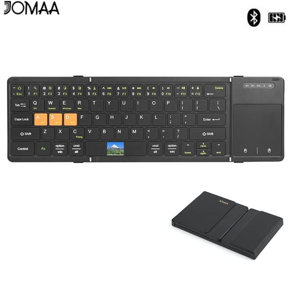 Mini Foldable Keyboard 3-Bluetooth Multi-Device Switch, Compact PU Keyboard with Touchpad Compatible for Tablet and Phone, Portable for Travel