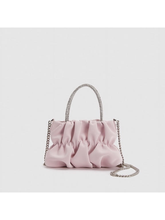 Mini Folded Cloud Bag with Rhinestone Chain Strap, Sweet and Fresh Style PU Leather Crossbody Bag for Women, Daily Outfit Essential
