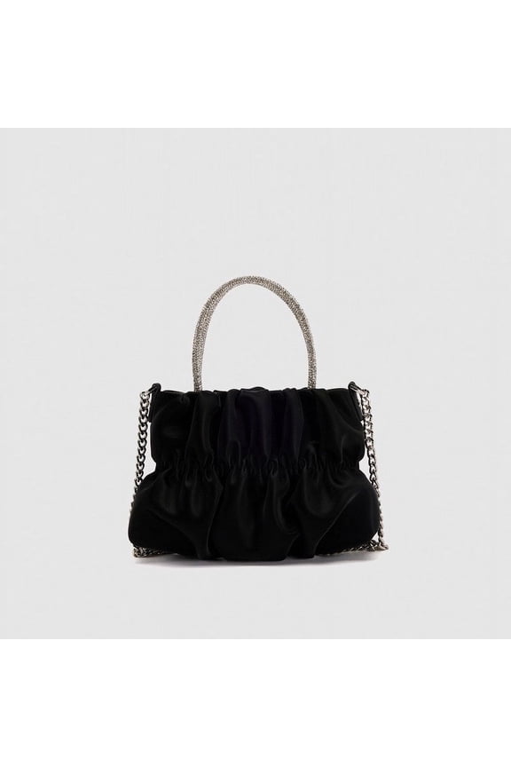 Mini Folded Cloud Bag with Rhinestone Chain Strap, Sweet and Fresh Style PU Leather Crossbody Bag for Women, Daily Outfit Essential