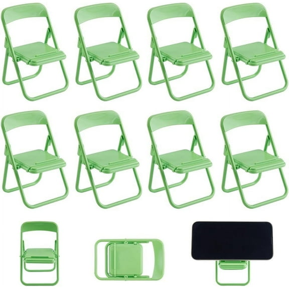 Mini Folding Chair Phone Stand Holder Desktop Foldable Green Candy Color Lazy Funny 8Pcs Cute Cell Mobile Phone Holder Multi Angle Functions Miniature Furniture Accessories DIY Making