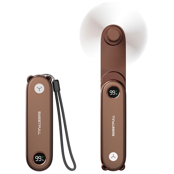 Mini Folding Fan 1500mAh USB Rechargeable Handheld Fan Built-in Light Portable Fan Outdoor Use